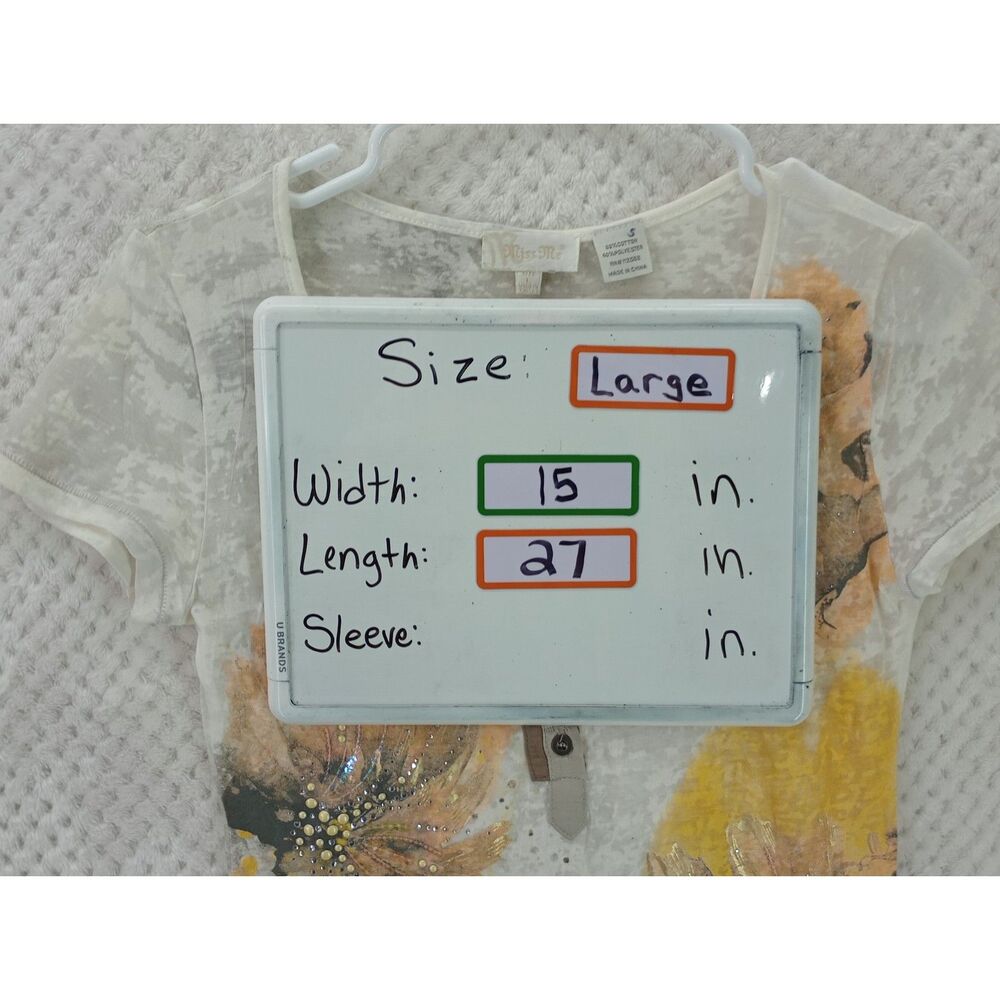 Miss Me Women's Large Embellished Cream Floral Short Sleeve Burnout Tee - Picture 3 of 12